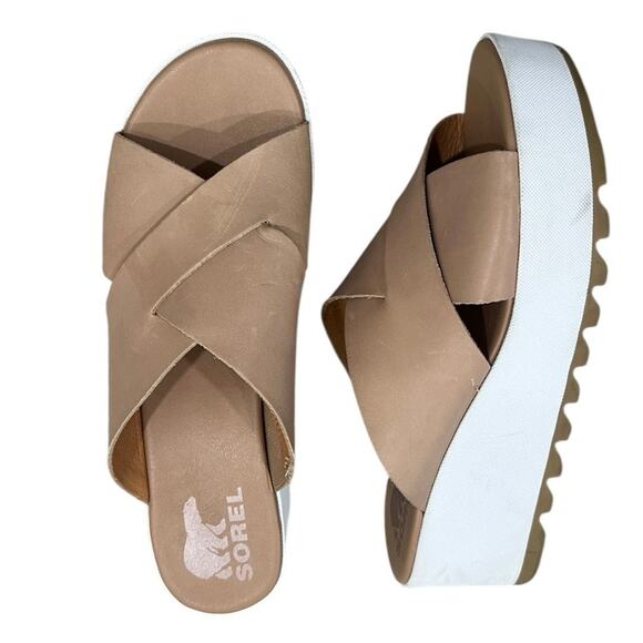 Sorel Cameron Flatform Mule In Honest Beige Sea Salt - Picture 2 of 10